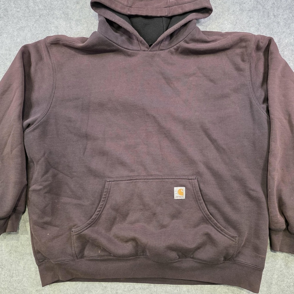 Carhartt Hoodie Mens XL Brown Lined Workwear Sweatshirt Pullover FADED J170 - Picture 3 of 16